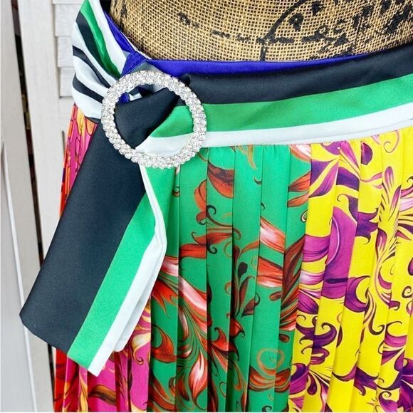 Anthropologie Delfi Collective Skirt Satin Pleated Panel Multicolor Size Medium - Picture 5 of 14